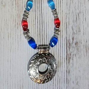 Fashion Silvetone Necklace with Red, White, Blue Beads